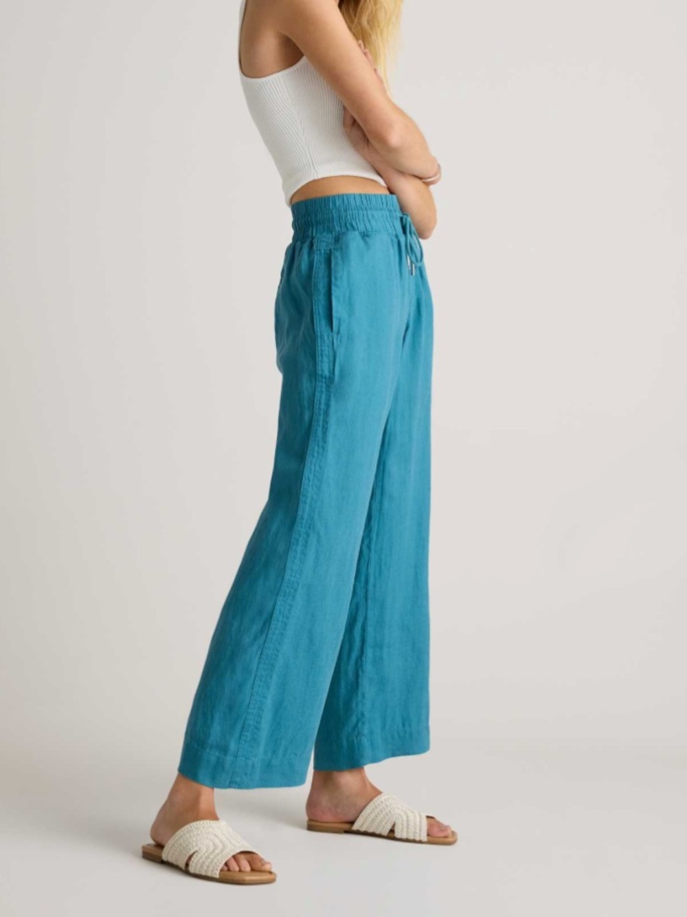 Quince 100% European Linen Wide-Leg Pants - Mineral Blue New Size XS